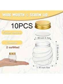 10pcs Honey Jars With Gold Lids - Wide Mouth Containers, Elegant Gold Caps, Suitable For Weddings, Parties, Christmas, Halloween, Easter, Thanksgiving - Great For Holding Honey, Candies, Spices, Jams, Gifts - Durable For Home, Business Use, Party Favors, Holiday Packaging, Reusable - Multicolor - View 9
