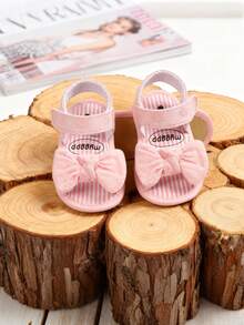 1双女童蝴蝶结帆布鞋，搭扣设计，平底可爱凉鞋，适合夏季穿着，婴幼儿女童凉鞋，夏季鞋 - 粉色 - 查看 5