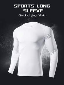 男士压缩长袖透气速干健身上衣，紧身核心训练打底衫，吸湿排汗白色春季款 - 白色 - 查看 4