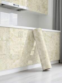 1Roll Pink Marble Contact Paper Glossy Wallpaper Stick And Peel Self Adhesive Removable Waterproof Wall Covering For Table Countertop Cabinet Drawer Cabinet Sticker - Mustard Yellow - View 2