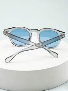 1pc Men's Oval Frame High-Quality Personalized Minimalist Fashion Glasses, Suitable For Casual, Holiday, Travel, Party, And Daily Wear - Gray Frame With Blue Piece - View 4