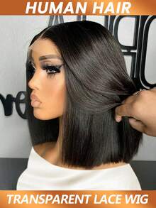 5x5蕾丝闭合假发，巴西直发波波头蕾丝假发，直发真人发假发，带刘海，中分波波头蕾丝假发，180%密度，女士款