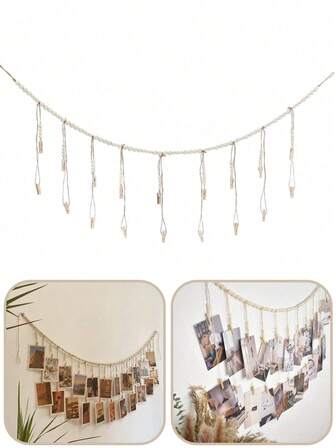 22pcs Vintage Photo Display Clips Set, Includes Clips, Flags, Banners, Metal Wire Clips, For Home Decor, Weddings, Anniversaries, Birthdays, Holiday Parties, Bedroom, Living Room, Photo Decoration, Home Decor, DIY Wall Decor (22 Clips + 1 String Of Wooden Beads)