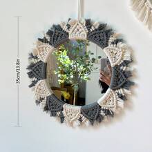 1件套手工编织壁挂，波西米亚风圆形墙饰，手工编织亚克力化妆镜，客厅/卧室背景墙挂毯 - 彩色 - 查看 18