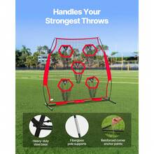 6 X 6 Ft Football Trainer Throwing Net, Training Throwing Target Practice Net With 5 Target Pockets, Knotless Net Includes Straps And Portable Carry Case, Improve QB Throwing Accuracy, Red - 6*6 Ft 5-hole Red - View 4