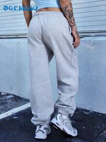 GEMCHO Pantalones deportivos con cintura elástica y cordón, adecuados para la temporada de graduación, la temporada de regreso a clases, atuendo de mujeres maestras - Gris Claro - Ver 3