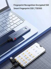 Lenovo The TSD303 Portable SSD Features A Flexible Type-C Interface For Easy Connection, A Compact Body For Large-Capacity Storage, Fingerprint Encryption For Privacy, And High-Speed Read/Write Speeds To Meet Both Everyday And Professional Needs. (Gray) - Grey - View 3