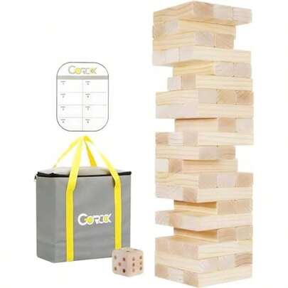 GOROCK Giant Tumbling Tower Game,57Pcs Wooden Block Stacking Game (Over 4.2FT),Classic Family Indoor Outdoor Yard Party Games For Kids And Adults With Carry Bag(XL-Over 5FT)