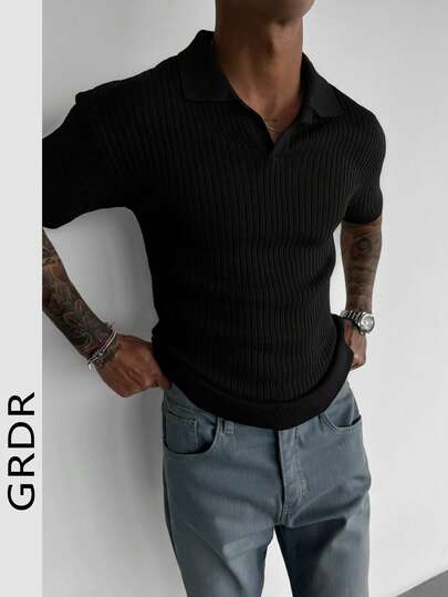 GRDR Camiseta polo de manga corta de punto acanalado de unicolor para hombre, verano