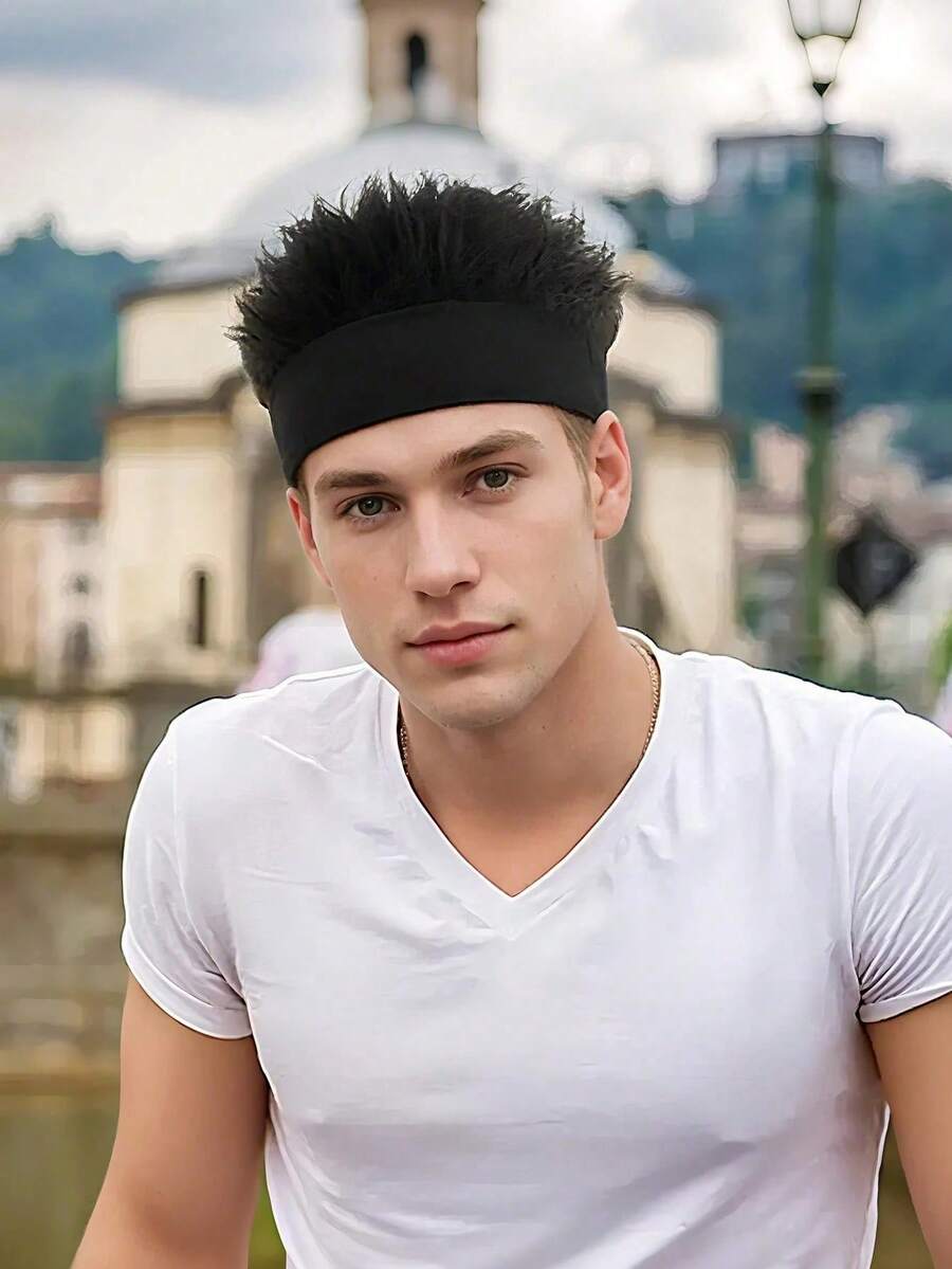 1pc Men's Personalized Knit Hat With Fake Hair, Fashionable Brimless Cap, Men's Party Costume Accessory - Multicolor - View 1