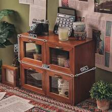 1PC Stackable Solid Wood Desktop Storage Cabinet, Visible Glass Door 2-Drawer Organizer, Space-Saving Tabletop Storage For Desk/Bedroom Vanity/Entryway/Living Room - Perfect For Figurines/Office Supplies/Makeup