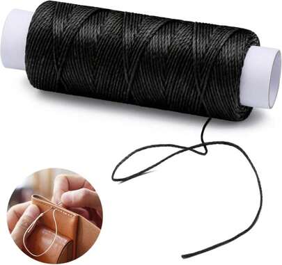 KAQRHFT 0.8 Mm 54 Yards Round Waxed Thread For Leather Sewing, Leather Thread Wax String For Sewing, Stitching, Bookbinding, Bracelet, Braiding (Black)