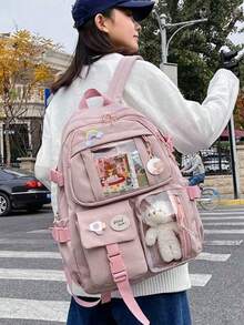 2025 Cute Women Backpacks Waterproof Multi-Pocket Nylon School Backpack For Student Female Girls Kawaii Laptop Book Pack Mochilas - 粉色 - 查看 6