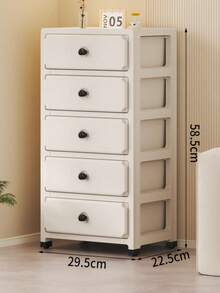 1pc Movable Cream-Colored Storage Cabinet, Home Storage Cabinet With Drawers For Living Room, Kitchen, Bedroom Nightstand - Multicolor - View 11