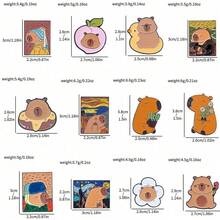 1/12 Pcs Fashion Cartoon Brooch Cute Hydrochoerus Hydrochaeris Enamel Pin Metal Badge Jewelry Clothing Backpack Accessories Gifts - One Size - View 2