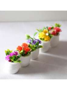 4pcs/Set 1/12 Scale Miniature Potted Plants, Assorted Realistic Floral Dollhouse Decor Accessories - Multicolor - View 4