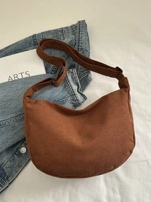 Tas Selempang Kasual Wanita yang Lucu, Warna Polos, Cocok untuk Perjalanan Sehari-hari - Coklat - View 11