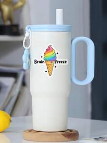 1pc Funny Vinyl Sticker - "Ice Cream Freezes Your Brain" - Applicable For Car, Laptop, Water Bottle Etc. - Black Text On White Background - Easy To Apply And Peel Off - Car Decal, School Supplies, Back To School - Multicolor - View 4