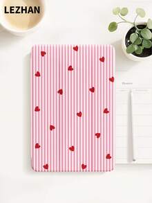 1 件粉色条纹爱心设计平板电脑保护套，带笔槽，防震，三折支架，兼容 iPad 10.2 英寸、iPad Pro 11 英寸（2021/2020/第十代）、iPad (A16) 11 英寸（第十一代，2025 年）、iPad 第八/九/十代、Galaxy Tab A8 10.5 英寸（2022 年）、Matepad 10.4 英寸/平板电脑，情人节浪漫礼物 - 彩色 - 查看 5