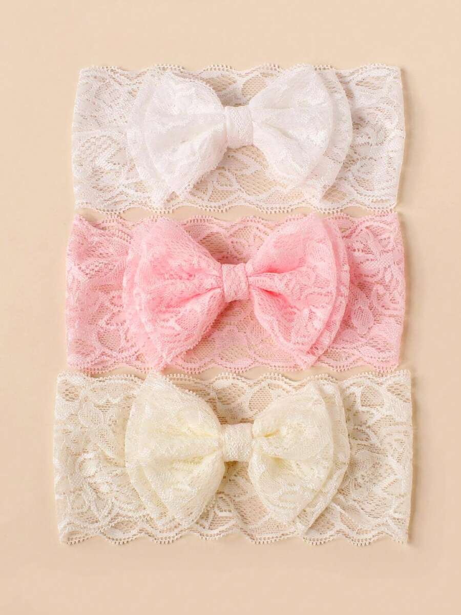 3条装婴儿蕾丝双层蝴蝶结发带，春夏款 - 彩色 - 查看 1