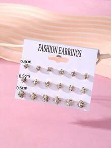 18pcs Simple & Versatile Sparkly Stud Earrings Set Women, Suitable Daily Wear - 黃金 - 查看 5