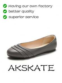 A Pair Of Round-Toe PU Leather Women's Flat Shoes, Comfortable, Stylish, Elegant, And Textured, Suitable For Home, School, Work, And Outdoor Walks. Excellent Value For Money, Perfect For Every Elegant Lady.Sporty    Plain / Plain Toe    Home - 灰色 - 查看 2