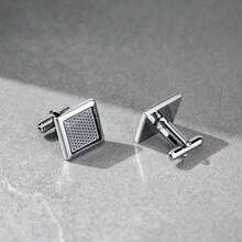 1 Pair Black Square Grid Pattern Copper Alloy Cufflinks, Fashionable For Party And Gathering