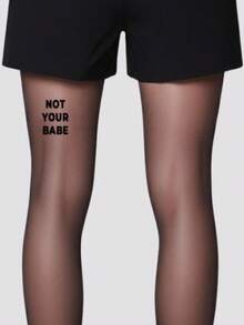 1件装女士黑色哥特式英文字母透明紧身裤，修身款，适合体重40-60公斤的女性 - 黑色 - 查看 13