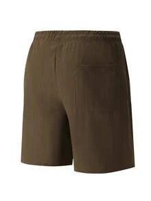 1条复古灯芯绒男士短裤，宽松直筒抽绳休闲运动裤，居家户外皆宜，高街风5英寸短裤，夏季款 - 咖啡棕 - 查看 2