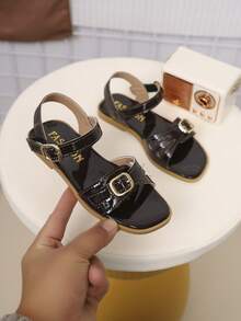 Kids Fashion Outdoor Sandals, Summer Square Toe Flat Shoes, Single Strap Sandals, New Girls Shoes, Fashionable Beach Slippers - Burgundy - View 2