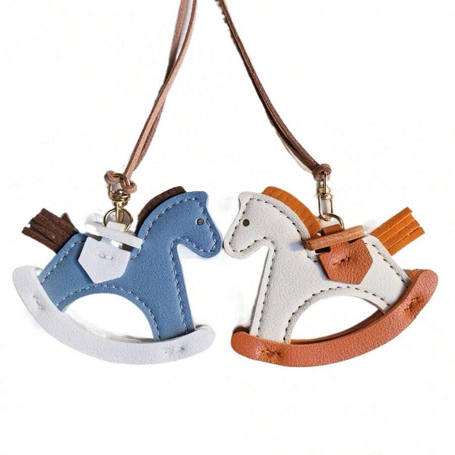 Cute Leather Horse Pendant Car Interior Decor Hanging Ornament, Adorable Rearview Mirror Decoration - Blue - View 1