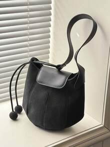 1pc Women's Fashionable Commuter Solid Color Shoulder Bag, Portable Versatile Chic Underarm Bag, Suitable For Dates, Shopping, Gifts, Work - Black - View 12