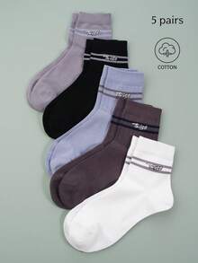 5 Pairs Men's Cotton Short Socks With Letter Decoration - Multicolor - View 7