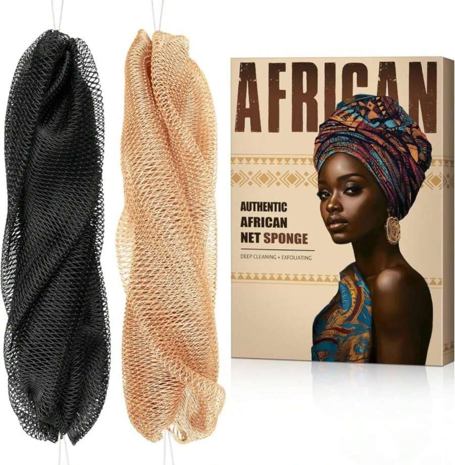African Net Sponge Authentic - Back Scrub Exfoliating Net Sponge With Knots - 2 Pieces African Bath Sponges For Body Scrubber Exfoliator - Back Washer For Shower Accessories - ColorA - View 1