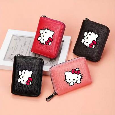 Sanrio 1 portofel drăguț cu fermoar, multicolor, mini portofel cu personaje de desene animate, suport portabil pentru carduri și pungă pentru monede - cadou perfect de Crăciun, ziua de naștere, Ziua Îndrăgostiților, pentru fete și fani, pentru femei, portofel pentru bani, mini portofel, portofel mic, portofel pentru monede