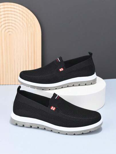 Comfortable Slip-On Anti-Slip Soft Bottom Men's Casual Shoes, Breathable Mesh Upper, Lightweight Work Shoes For Middle-Aged And Elderly, Versatile Flat Loafers