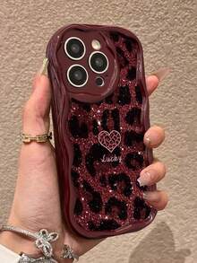 Cream Textured Wine Red Leopard Print Heart Painted Anti-Drop Phone Case Compatible With IPhone 14, 14 Pro, 14 Pro Max, 13, 13 Pro, 13 Pro Max, 11, 11 Pro Max, 12, 12 Pro, 12 Pro Max, XR, XS, 15, 15 Pro, 15 Pro Max, 16, 16 Pro, 16 Pro Max, 17, 17 Pro, 17 Air, 17 Pro Max, Premium Anti-Drop Phone Case - Multicolor - View 3