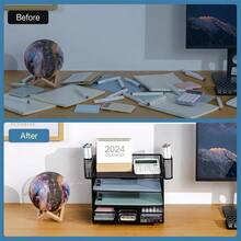 Oval Grid Desk Organizer Pen Holder, Metal Desktop Pen Cup, Side-Mounted Pen Holder, Office Supply Essential - Multicolor - View 10