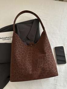 1pc Women's Fashionable Crescent Shaped Woven PU Leather Shoulder Bag With Coin Purse - Coffee - View 7