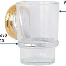 Foset Aqua AQA-81G, Portavaso cepillero cromo-oro con vaso de vidrio sistema de montaje para semiempotrar - cromo/oro - Ver 1