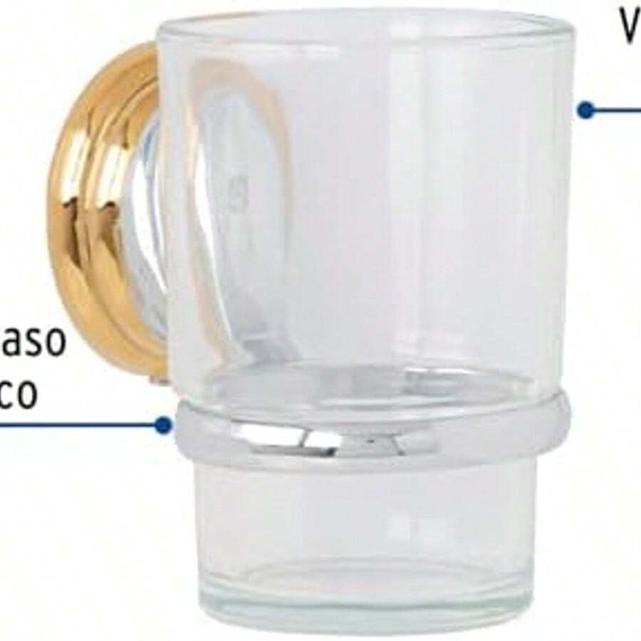 Foset Aqua AQA-81G, Portavaso cepillero cromo-oro con vaso de vidrio sistema de montaje para semiempotrar - cromo/oro - Ver 1