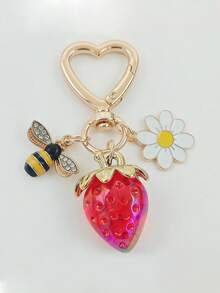 1pc Women's Alloy Cute Cherry, Strawberry, Bee Pendant - Adorable Fruit Design Keychain Bag Charm, Suitable For Women's Handbag, Wallet, Backpack - Compact Fruit Decor For Bag, Keys, Backpack, Car Keys - Girl's Gift, Daily Accessory (No Battery/Electronics) - Multifunctional For Bags And Keys, Charming Gift For Girl's Birthday/Anniversary