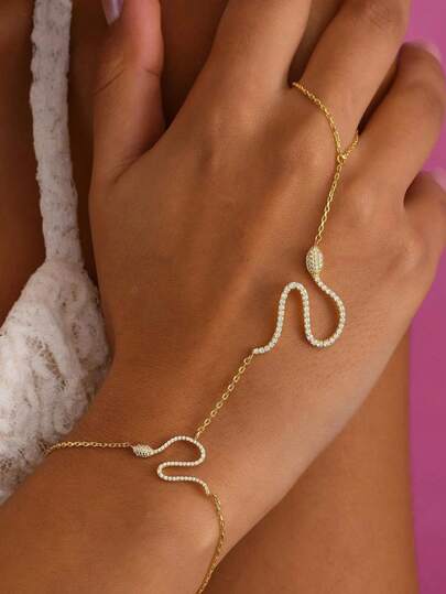 1 pieza Anillo de dedo con forma de serpiente con rhinestones, de moda para eventos y actuaciones formales europeas y americanas