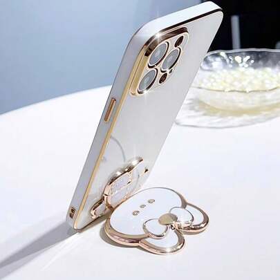 可爱电镀工艺兔子化妆镜手机支架情人节礼物