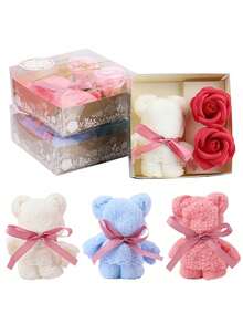 1Set Thanksgiving Gift Towel Bear Gift Box, Exquisite Cute Fashionable Beautiful, Soap Flower Transparent Gift, Suitable For Giving On Various Festivals, Teacher's Day Gift,Mother's Day - Multicolor - View 1