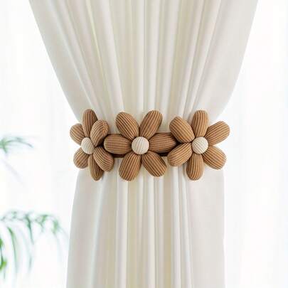 1 Sujetacortinas elástico de estilo bohemio, cuerda sujetacortinas, con 3 diseños de flores de margarita - diseños de flores blanco leche y crema, hebilla invisible resistente adecuada para decoración de cortinas de dormitorio y sala de estar, fácil de instalar, accesorios de hogar duraderos y sencillamente elegantes