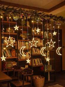 LED Star Moon Curtain String Lights, Ramadan Kareem Decoration 2026, Warm White Battery Powered Twinkle Star Moon Fairy Lights, Bohemian Dazzle Bright Window String LED Lights, Crescent Moon Starry Hanging Lamp For Eid Mubarak Gift - Multicolor - View 15