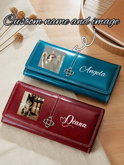 Customizable Multifunctional Clutch Wallet, Personalized With Images And Text. Large Capacity, Multifunction, Multi-Card Slots Card Holder, Bifold PU Leather Wallet/Coin Purse, Minimalist Wallet, Women's Long Wallet. Suitable For Travel, Outing, Work, Shopping And Daily Use. Perfect Gift For Valentine's Day, Anniversary, Birthday For Family, Friends, Sisters, Girlfriends And Wives.