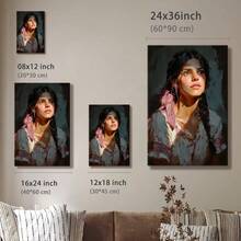 1pc Mexico Wall Art, Winter Wall Art, Christmas Decorations Wooden Framed Wall Art, Wrapped Canvas Vintage Prints Poster, Woman, Long Hair, Pink Scarf - Modern, Painting, Dark Colors, Contemplative Style, Birthday Party Decor, Decorative Wall Art for Living Room Bedroom Office, Hanging Hardware Included - Wrapped Framed Canvas, Vertical - Lienzo enmarcado - Ver 10