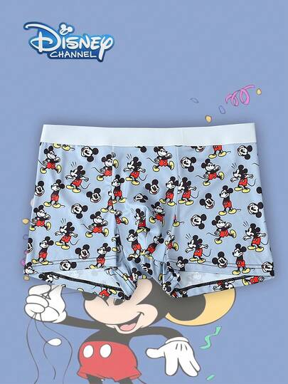  1 pieza Ropa interior de hombre casual con estampado de dibujos animados de Disney, cintura elástica con letras, suave y cómoda
